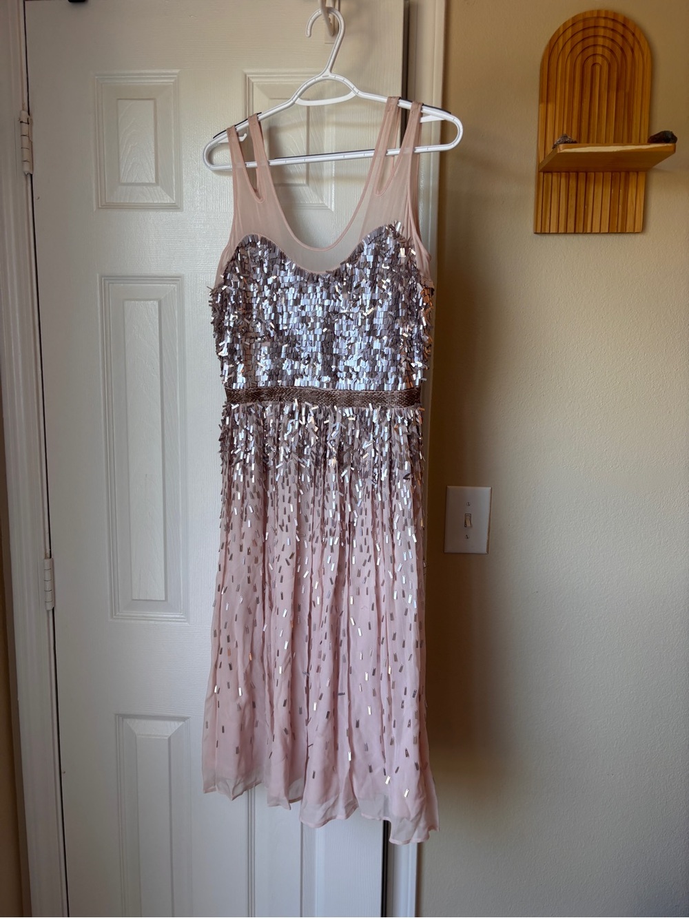 Sleeveless Blush Sequin Mesh Cocktail Dress